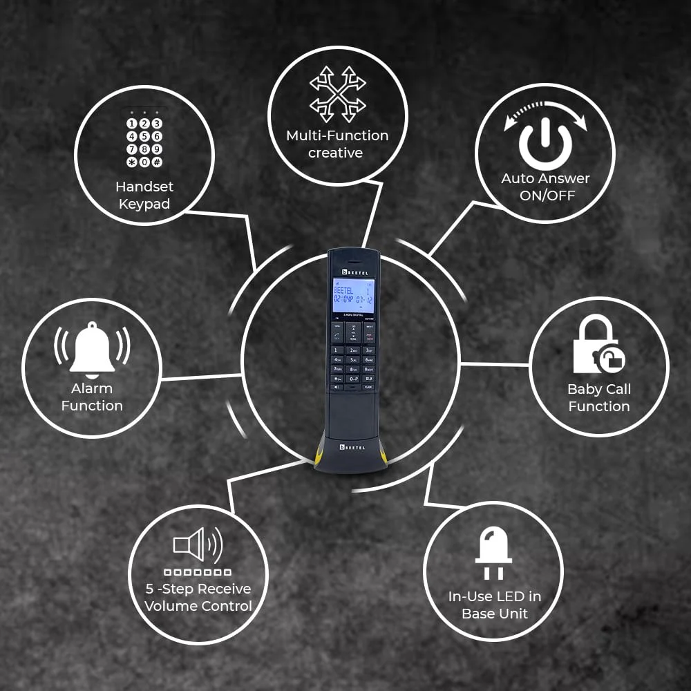 Beetel Wireless Telephone Set X95 (Black/Yellow) view 5